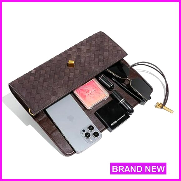 Woven PU Leather Evening Clutch Crossbody Shoulder Bag Purse - Picture 5 of 7